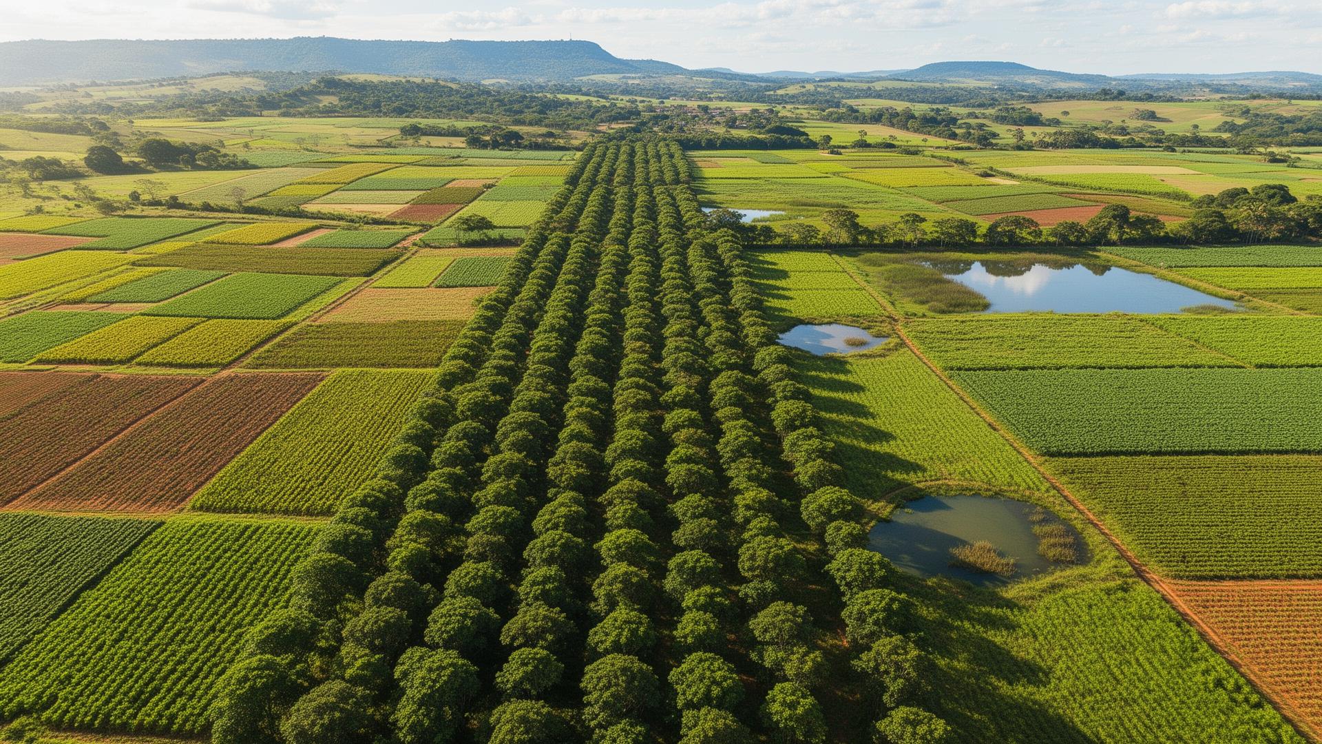 Paisagem rural com diversidade de cultivos e árvores